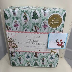 Boundary Christmas Green/White/ Pink Nutcracker Ballerina Mice QUEEN Sheet Set